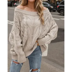 Online Women's Valentine Pink Sweater Pullover Elegant Pure Color Off Shoulder Knitted Long Sleeve Regular Tops Knit Fashion Streetwear Outdoor Daily Weekend Black Pink Fall Winter Women Pullovers & Tops