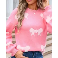 New Women's Valentine Pink Sweater Pullover Elegant Color Block Crew Neck Knitted Long Sleeve Regular Tops Knit Fashion Streetwear Outdoor Daily Weekend Pink Red Fall Winter Women Pullovers & Tops