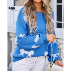New Women's Valentine Pink Sweater Pullover Elegant Color Block Crew Neck Knitted Long Sleeve Regular Tops Knit Fashion Streetwear Outdoor Daily Weekend Pink Red Fall Winter Women Pullovers & Tops