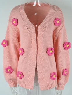 Sale Women's Valentine Pink Sweater Cardigan Elegant Off Shoulder Knitted Petal Sleeve Long Sleeve Regular Tops Knit Outdoor Daily Weekend Fashion Streetwear Black White Fall Winter Women Cardigans & Outerwears