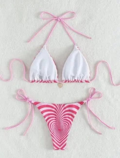 Discount Women's Valentine Swimwear Bikini 2 Piece Thong Swimsuit Backless Slim Vacation Beach Wear Graphic Halter Neck Sleeveless Bathing Suits Women Bikinis
