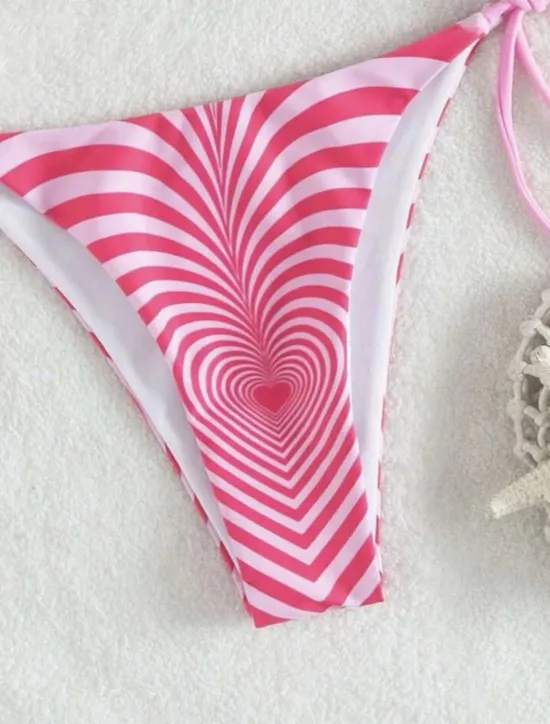 Discount Women's Valentine Swimwear Bikini 2 Piece Thong Swimsuit Backless Slim Vacation Beach Wear Graphic Halter Neck Sleeveless Bathing Suits Women Bikinis