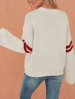 New Women's Valentine Sweater Casual Soft Heart Ribbed Crew Neck Knitted Long Sleeve Regular Tops Knit Outdoor Daily Valentine Black White Fall Winter Women Pullovers & Tops