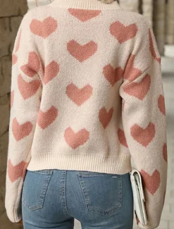 Best Women's Valentine Sweater Casual Soft Heart Ribbed Crew Neck Knitted Long Sleeve Regular Tops Knit Outdoor Daily Weekend Fall Winter Women Pullovers & Tops