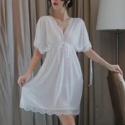 Women's Valentine White Night Dress Sexy Lingerie Lace Bodies Nightwear Solid Colored Comfort Home Bed Breathable Date Night Outfit Women Lingerie