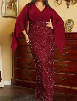 Clearance Women's Valentine's Day Maxi Dress Wedding Guest Dress Sheath Dress Plain Fashion Hot Wedding Guest Date Club Zipper 3/4 Length Sleeve V Neck Dress Regular Fit Black Pink Wine Spring Fall Women Cocktail Dress