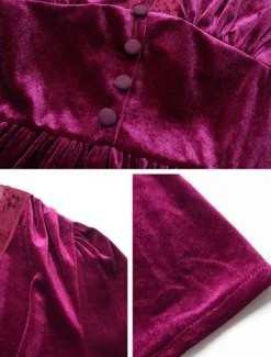 Clearance Women's Velvet Dress Maxi Dress Lace Patchwork Casual V Neck Long Sleeve Color Women Cocktail Dress