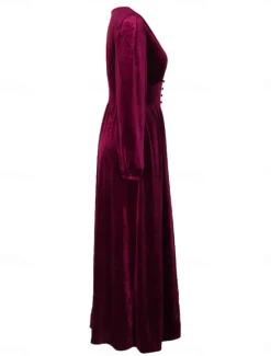 Clearance Women's Velvet Dress Maxi Dress Lace Patchwork Casual V Neck Long Sleeve Color Women Cocktail Dress