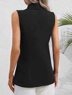 Women's Vest Blazer Comfortable Breathable Pocket OL Style Modern Plain Formal Office Street Casual Single Breasted Regular Turndown Regular Fit Sleeveless Outerwear Black Pink Summer Spring Women Vest|Blazers & Suits