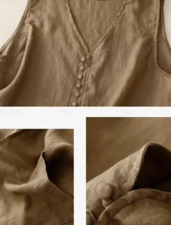 Outlet Women's Vest Comfortable Breathable Pocket Buttons Casual Plain Vacation Street Casual Daily Wear Single Breasted Short V Neck Regular Fit Sleeveless Outerwear White Khaki Beige Summer Spring Women Vest