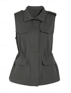 Clearance Women's Vest Comfortable Breathable Zipper Pocket Casual Plain Vacation Street Casual Daily Wear Zipper Regular Turndown Regular Fit Sleeveless Outerwear Black Brown Beige Summer Spring Women Vest