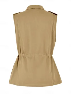 Clearance Women's Vest Comfortable Breathable Zipper Pocket Casual Plain Vacation Street Casual Daily Wear Zipper Regular Turndown Regular Fit Sleeveless Outerwear Black Brown Beige Summer Spring Women Vest