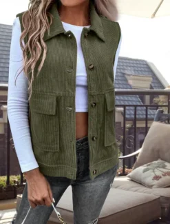 New Women's Vest Outdoor Street Daily Wear Fall Winter Regular Coat Regular Fit Thermal Warm Breathable Stylish Casual Jacket Sleeveless Solid Color with Pockets Army Green Khaki Women Vest