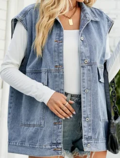Online Women's Vest Outdoor Street Daily Wear Fall Winter Regular Coat Regular Fit Thermal Warm Breathable Stylish Casual Jacket Sleeveless Plain with Pockets Black Blue Khaki Women Vest
