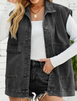 Online Women's Vest Outdoor Street Daily Wear Fall Winter Regular Coat Regular Fit Thermal Warm Breathable Stylish Casual Jacket Sleeveless Plain with Pockets Black Blue Khaki Women Vest