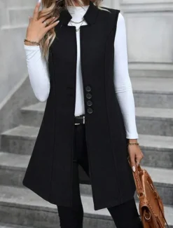 Sale Women's Vest Outdoor Street Daily Wear Fall Winter Regular Coat Regular Fit Thermal Warm Breathable Stylish Casual Jacket Sleeveless Plain with Pockets Women Vest