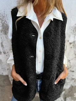 Sale Women's Vest Outdoor Street Daily Fall Winter Regular Coat Regular Fit Warm Breathable Comtemporary Stylish Jacket Sleeveless Solid Color with Pockets Black Red Coffee Women Vest