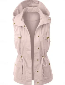 Best Women's Vest Outdoor Street Daily Wear Fall Winter Regular Coat Regular Fit Breathable Stylish Casual Jacket Sleeveless Plain with Pockets Black Pink Brown Women Coats & Trench Coats