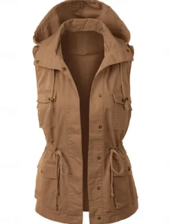 Best Women's Vest Outdoor Street Daily Wear Fall Winter Regular Coat Regular Fit Breathable Stylish Casual Jacket Sleeveless Plain with Pockets Black Pink Brown Women Coats & Trench Coats