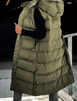 Best Women's Vest Warm Breathable Buttons Pocket Fashion Casual Street Style Plain Outdoor Vacation Street Daily Wear Single Breasted Long Hoodie Regular Fit Sleeveless Outerwear Black White Sky Blue Fall Women Puffers & Parka