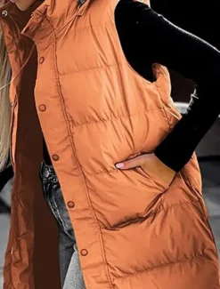 Best Women's Vest Warm Breathable Buttons Pocket Fashion Casual Street Style Plain Outdoor Vacation Street Daily Wear Single Breasted Long Hoodie Regular Fit Sleeveless Outerwear Black White Sky Blue Fall Women Puffers & Parka