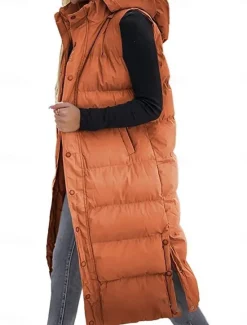 Best Women's Vest Warm Breathable Buttons Pocket Fashion Casual Street Style Plain Outdoor Vacation Street Daily Wear Single Breasted Long Hoodie Regular Fit Sleeveless Outerwear Black White Sky Blue Fall Women Puffers & Parka
