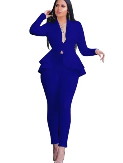 Outlet Women's Vintage Basic Blazer Office Suit Pants Sets Long Sleeve Shirt Collar Solid Color Ruffle Office Wear to work Black White Pink Fall & Winter Regular Fit Women Two Piece Sets