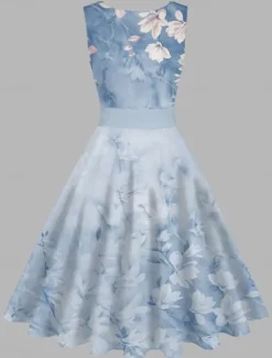 Online Women's Vintage Elegant Vintage Tea Dresses Midi Dress Daily Date Ruched Print Floral Crew Neck Sleeveless Slim Summer Spring 2023 Yellow Blue S M L XL Women Floral Dresses