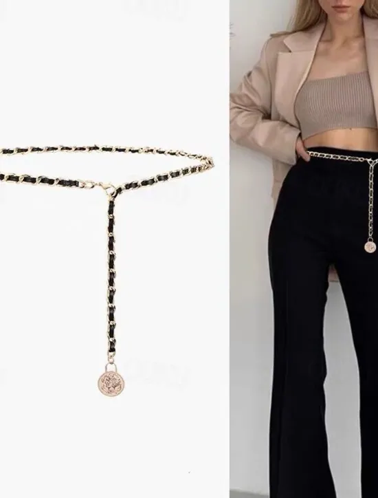 Sale Women's Web Belt Metal Chain Metal Bucke Cord Wowen Casual Formal Party Work Women Belt