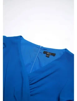 New Women's Wedding Guest Cocktail Dress Chiffon Ruched Ruffle Elegant Formal Wrap Midi Dress V Neck Ruffle Sleeve Blue Green Color Women Chiffon Dresses|Cocktail Dress