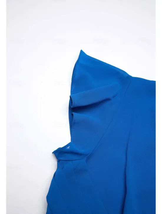 New Women's Wedding Guest Cocktail Dress Chiffon Ruched Ruffle Elegant Formal Wrap Midi Dress V Neck Ruffle Sleeve Blue Green Color Women Chiffon Dresses|Cocktail Dress