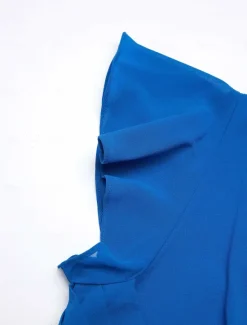 New Women's Wedding Guest Cocktail Dress Chiffon Ruched Ruffle Elegant Formal Wrap Midi Dress V Neck Ruffle Sleeve Blue Green Color Women Chiffon Dresses|Cocktail Dress