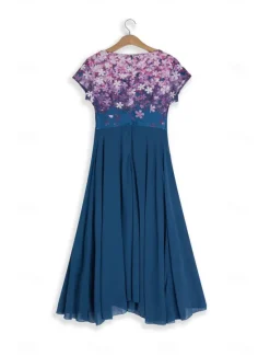 Clearance Women's Wedding Guest Cocktail Dress Midi Dress Black Blue Purple Short Sleeve Floral Ruched Fall Spring Summer V Neck Stylish Vacation Weekend Women Chiffon Dresses|Casual Dress