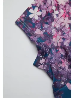 Clearance Women's Wedding Guest Cocktail Dress Midi Dress Black Blue Purple Short Sleeve Floral Ruched Fall Spring Summer V Neck Stylish Vacation Weekend Women Chiffon Dresses|Casual Dress