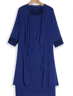 Sale Women's Wedding Guest Cocktail Dress Chiffon Daily Fashion Patchwork Sequin Casual Elegant Two Piece Dress Set Fall Winter Midi Dress Crew Neck 3/4 Length Sleeve Plain Women Chiffon Dresses|Work Dresses
