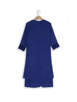 Sale Women's Wedding Guest Cocktail Dress Chiffon Daily Fashion Patchwork Sequin Casual Elegant Two Piece Dress Set Fall Winter Midi Dress Crew Neck 3/4 Length Sleeve Plain Women Chiffon Dresses|Work Dresses