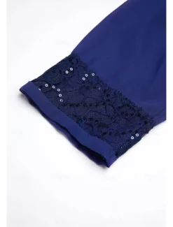 Sale Women's Wedding Guest Cocktail Dress Chiffon Daily Fashion Patchwork Sequin Casual Elegant Two Piece Dress Set Fall Winter Midi Dress Crew Neck 3/4 Length Sleeve Plain Women Chiffon Dresses|Work Dresses