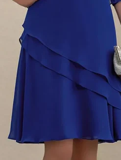 Discount Women's Wedding Guest Cocktail Dress Elegant Dress Set Work Chiffon Dress Office Fashion Ruffle Patchwork Mini Dress Crew Neck Half Sleeve Plain Summer Spring Women Chiffon Dresses