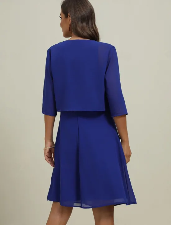 Discount Women's Wedding Guest Cocktail Dress Elegant Dress Set Work Chiffon Dress Office Fashion Ruffle Patchwork Mini Dress Crew Neck Half Sleeve Plain Summer Spring Women Chiffon Dresses