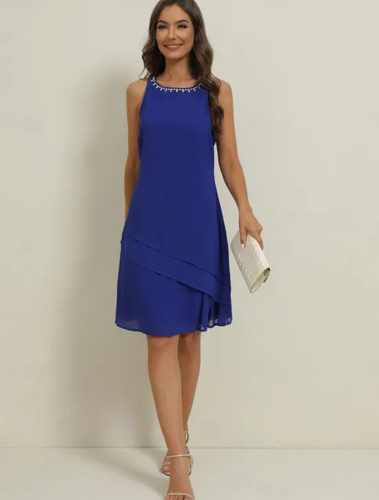 Discount Women's Wedding Guest Cocktail Dress Elegant Dress Set Work Chiffon Dress Office Fashion Ruffle Patchwork Mini Dress Crew Neck Half Sleeve Plain Summer Spring Women Chiffon Dresses