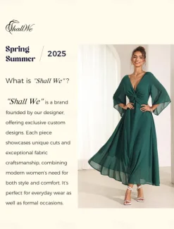 New Women's Wedding Guest Cocktail Dress Elegant Midi Dress V-Neck Lace Short Sleeve Chiffon Flowy Evening Party Summer Women Chiffon Dresses