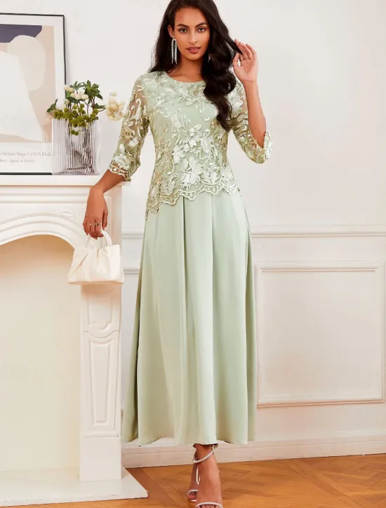 Discount Women's Wedding Guest Cocktail Dress Maxi Dress Contrast Lace Party Elegant Formal V Neck Color Women Chiffon Dresses|Cocktail Dress