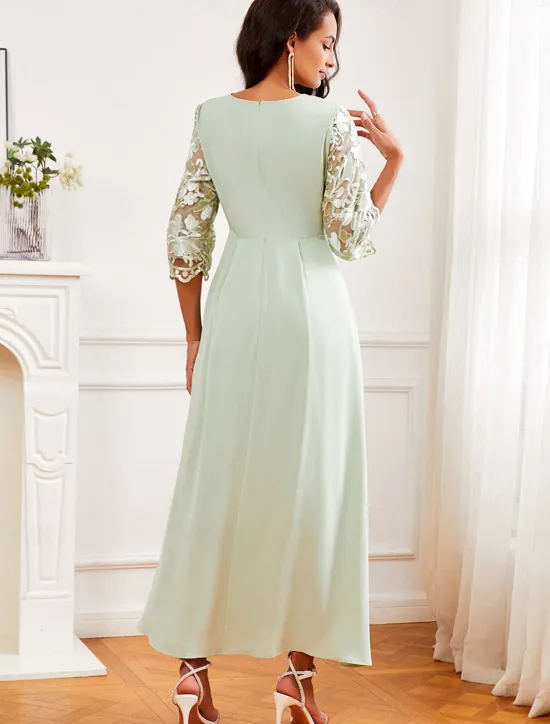Discount Women's Wedding Guest Cocktail Dress Maxi Dress Contrast Lace Party Elegant Formal V Neck Color Women Chiffon Dresses|Cocktail Dress