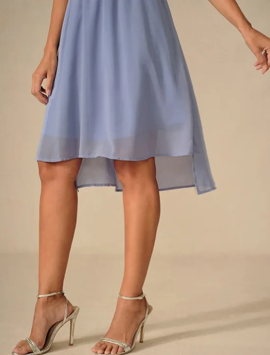 Discount Women's Wedding Guest Cocktail Dress Bridesmaid Chiffon Split Thigh Elegant Midi Dress V Neck Short Flounce Sleeve Pink Blue Green Color Women Chiffon Dresses