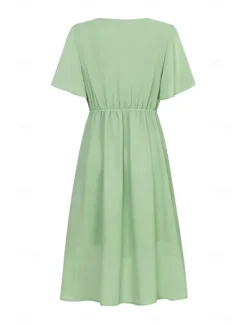 Discount Women's Wedding Guest Cocktail Dress Bridesmaid Chiffon Split Thigh Elegant Midi Dress V Neck Short Flounce Sleeve Pink Blue Green Color Women Chiffon Dresses