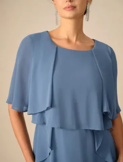 Outlet Women's Wedding Guest Cocktail Dress Ruffle Elegant Layered Midi Summer Spring Dress Crew Neck Half Sleeve Midi Dress Women Chiffon Dresses|Cocktail Dress