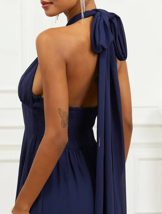 Outlet Women's Wedding Guest Cocktail Dress A Line Midi Chiffon Ruched Belted Elegant Formal One Shoulder Sleeveless Dress Color Women Chiffon Dresses