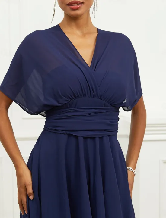 Outlet Women's Wedding Guest Cocktail Dress A Line Midi Chiffon Ruched Belted Elegant Formal One Shoulder Sleeveless Dress Color Women Chiffon Dresses