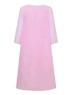 Clearance Women's Wedding Guest Cocktail Dress Chiffon Tiered Elegant Formal Layered Midi Dress Crew Neck Long Sleeve Pink Green Color Women Chiffon Dresses