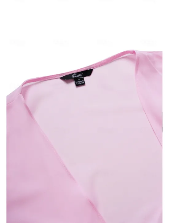 Clearance Women's Wedding Guest Cocktail Dress Chiffon Tiered Elegant Formal Layered Midi Dress Crew Neck Long Sleeve Pink Green Color Women Chiffon Dresses